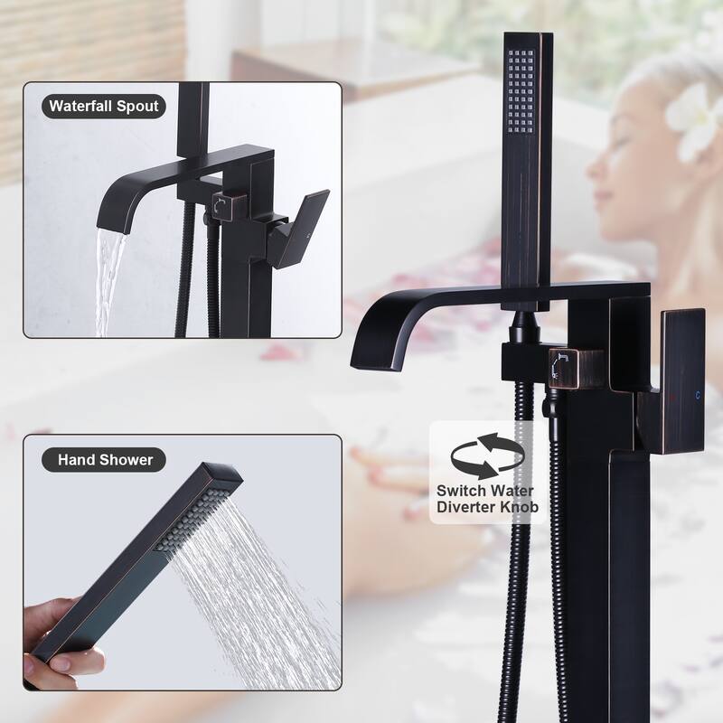 WOWOW Waterfall Single-Handle Freestanding Tub Faucet with Handshower