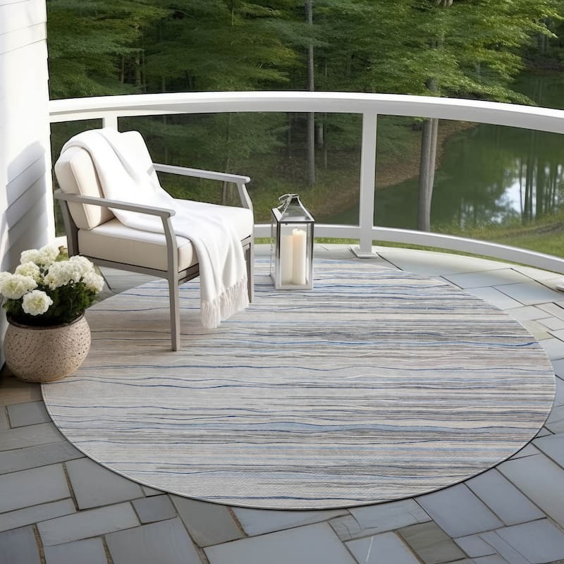 Machine Washable Indoor/ Outdoor Modern Stripe Chantille Rug