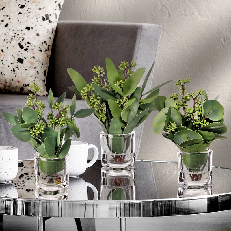 Natural Touch Eucalyptus In Glass Illusion 9.5" Set of 3