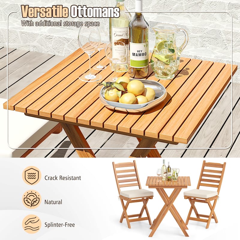 Outdoor Dining Folding Table and Chair Set with Padded Seats - 23" x 16.5" x 34"