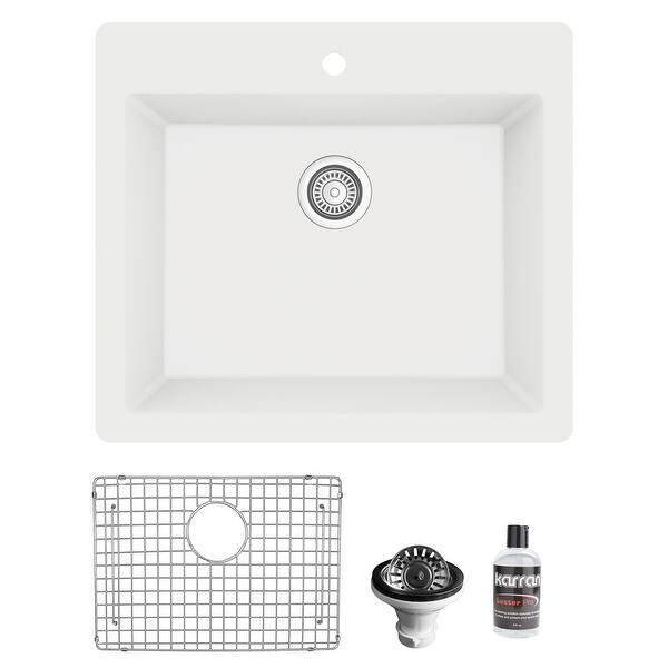 slide 2 of 55, Karran Top Mount 25 in. Single Bowl Quartz Kitchen Sink Kit White