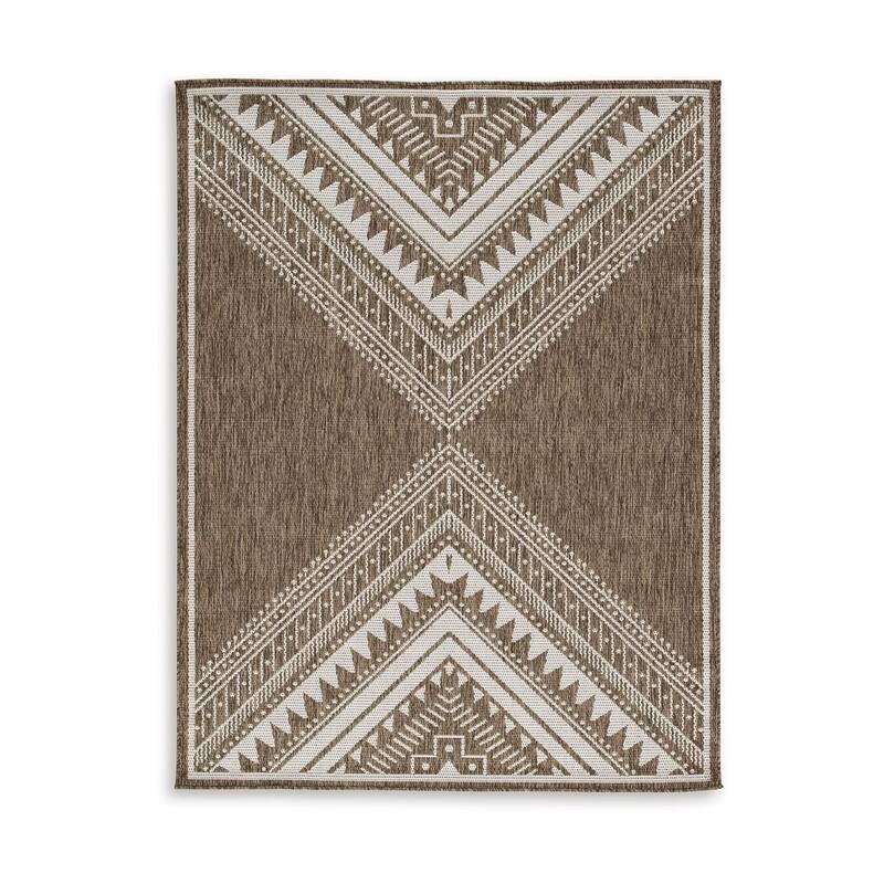 John 8 x 10 Area Rug, Indoor Outdoor, Tribal Prints, Brown, White Polyester - 8 x 10