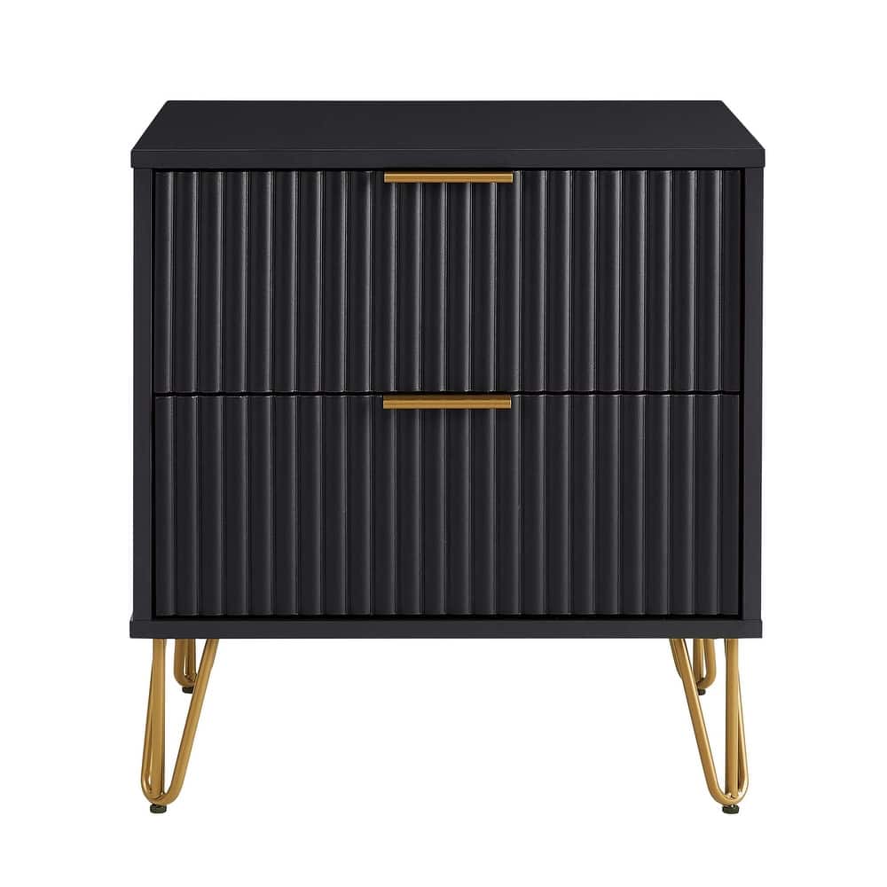 Fluted Nightstand with 2 Drawers Metal Legs Tool Free Assembly
