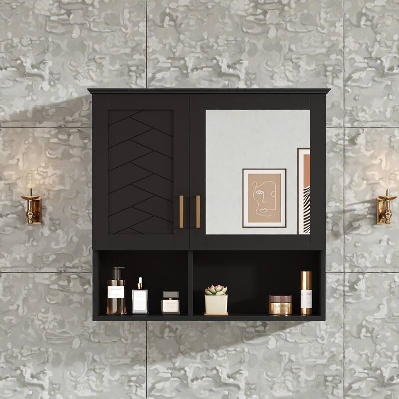 30 Inch Wall Mounted Bathroom Medicine Cabinet with Mirror, Adjustable Shelves, Soft Close Doors - Black