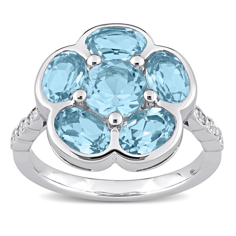 Miadora Sterling Silver Blue Topaz and Diamond Accent Composite Flower Ring