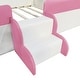 preview thumbnail 19 of 48, Upholstered Floor Bed Fence Bed Slat Platform Bed with Fence and Second Level Ladder, Anti-collision Frame for Kids Toddler