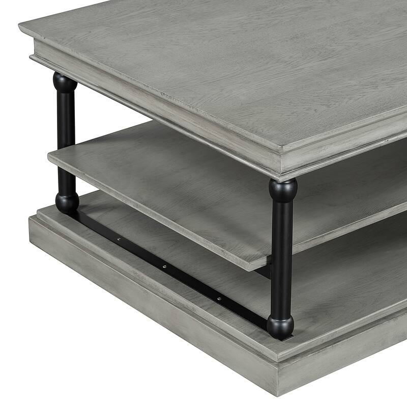 3-Tier Wood Coffee Table with Black Turned Legs & Dual Open Shelves by Harper&Bright Designs