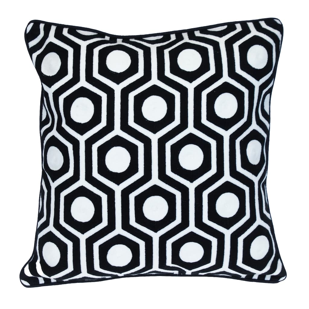 Geometric Hexa Square Cotton Throw Pillow - 20" - Black and White