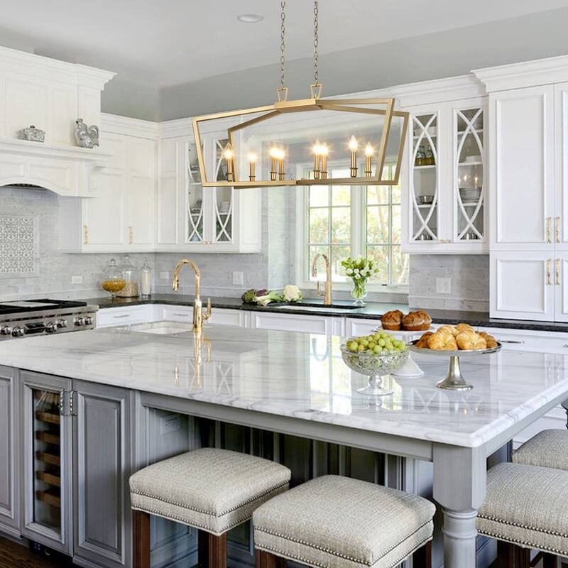 Zeci Modern Glam Gold Linear Chandelier Lantern Farmhouse Kitchen Island Lights for Dining Room - L37"xW13"xH22"