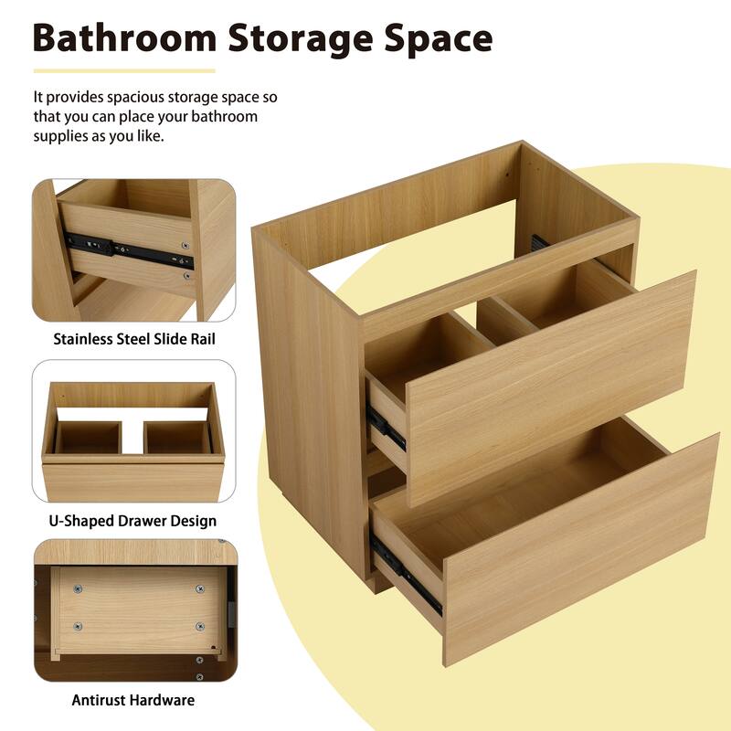 GDFStudio - Geneva Modern Wall-Mounted Bathroom Vanity Set with 2 Soft Close Drawers, Sink NOT INCLUDED