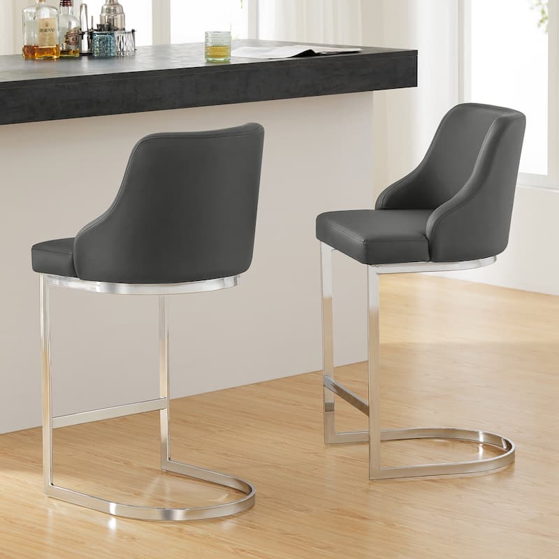Velvet/ Faux Leather Upholstered Counter Stools, Set of 2 - 18.9"W x 20.5"D x 36.6"H