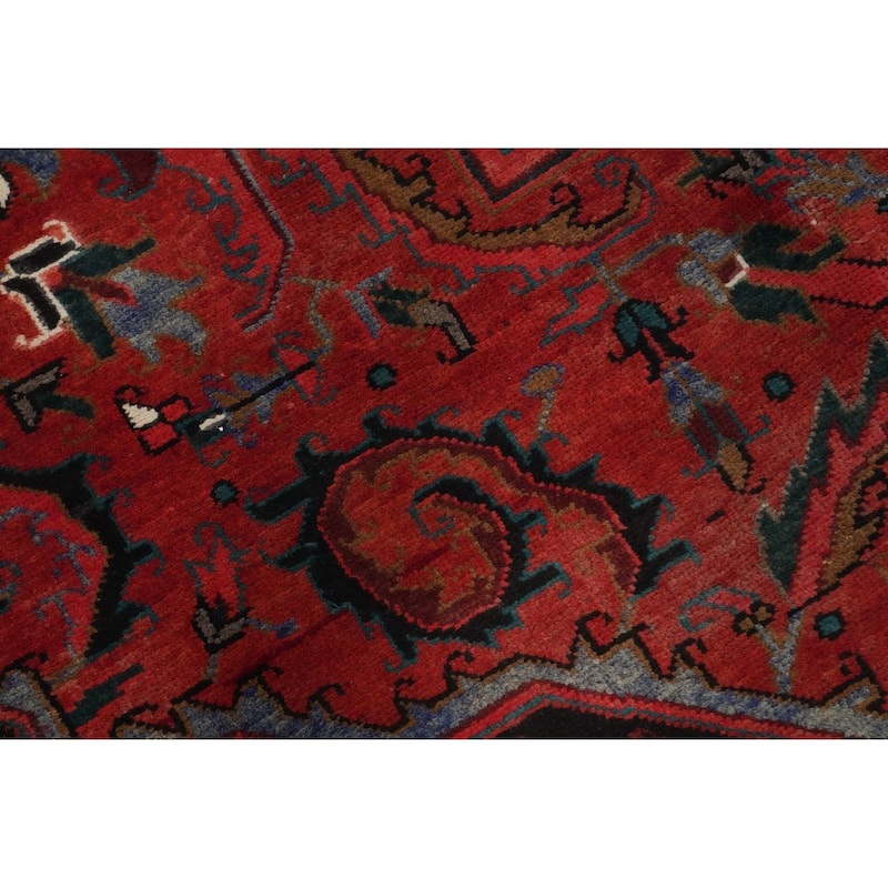 Hand Knotted Oriental 100% Wool Carpet Traditional Floral Red Heriz Area Rug - 10' 11'' X 7' 6''