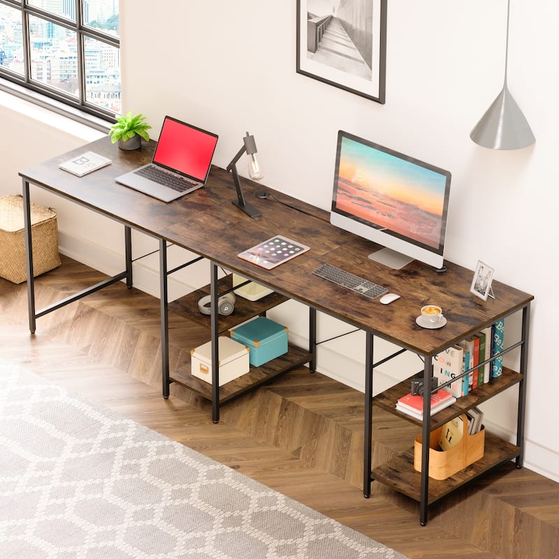 86.6 Inch L Shaped Desk Reversible Corner Office Computer Desk with Shelves