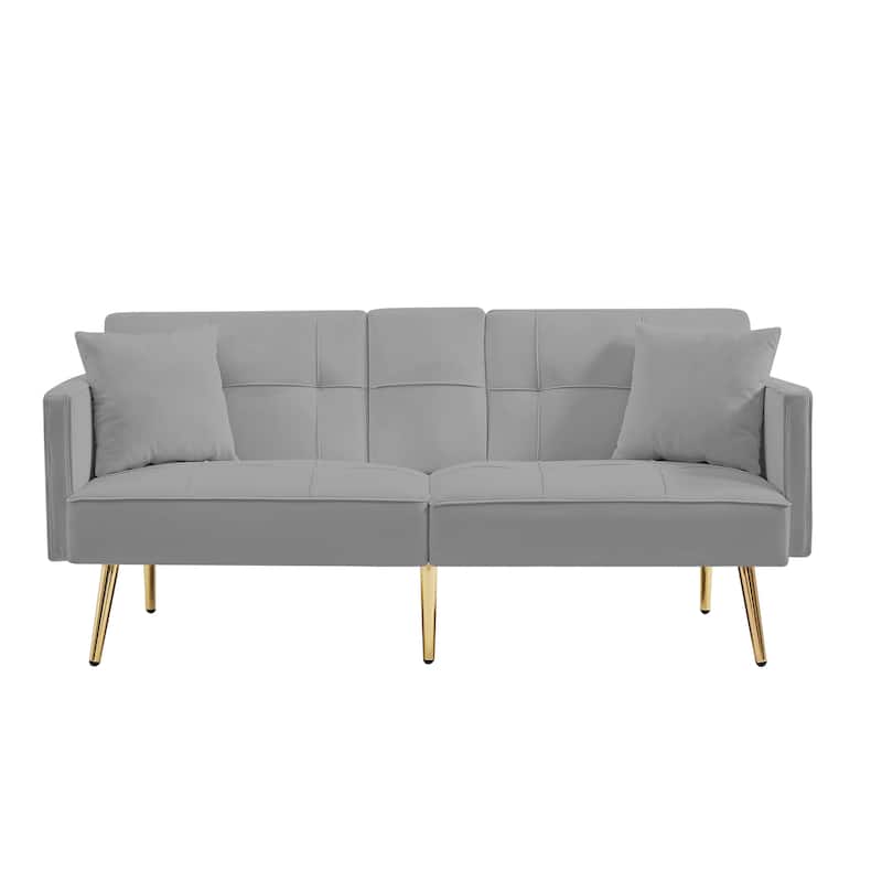 Modern Velvet Futon Sofa Bed with Gold Metal Legs for Living Room, Office, Spacious Space