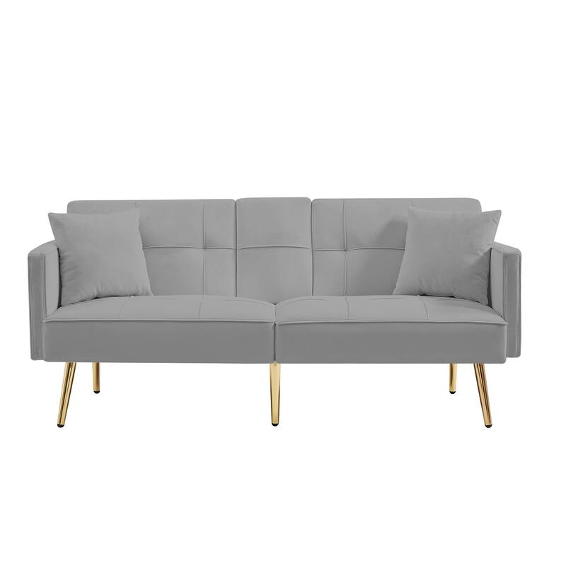 Velvet Futon Sofa Bed with Gold Metal Legs