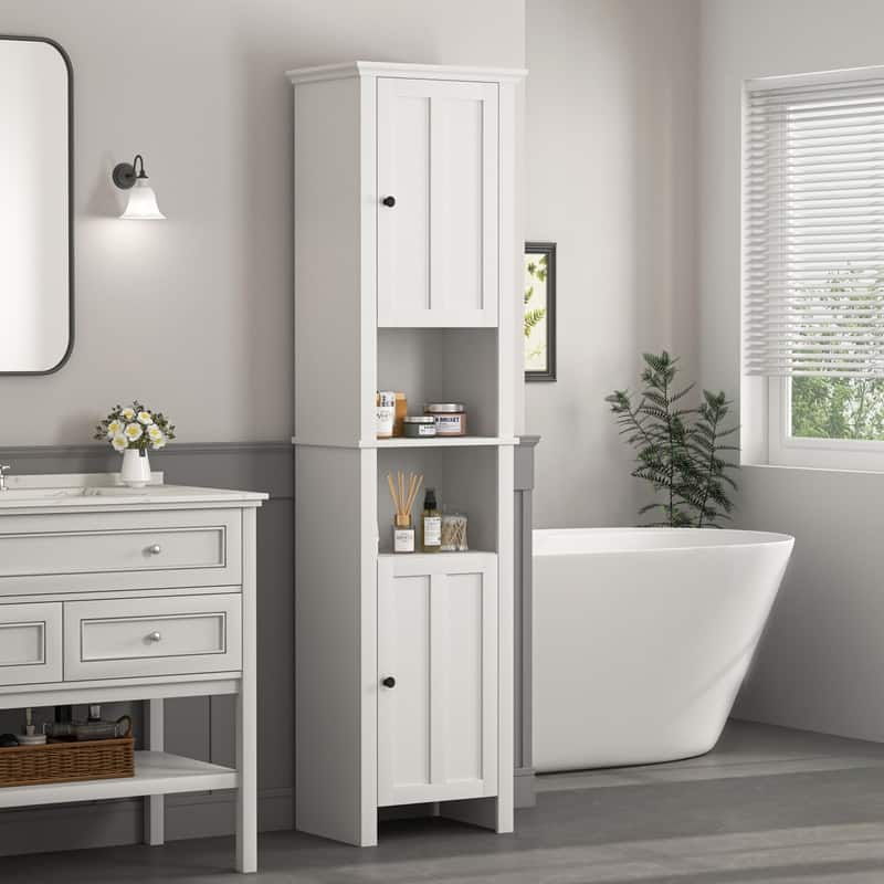 Bathroom Floor Storage Cabinet with 2 Doors and 6 Shelves