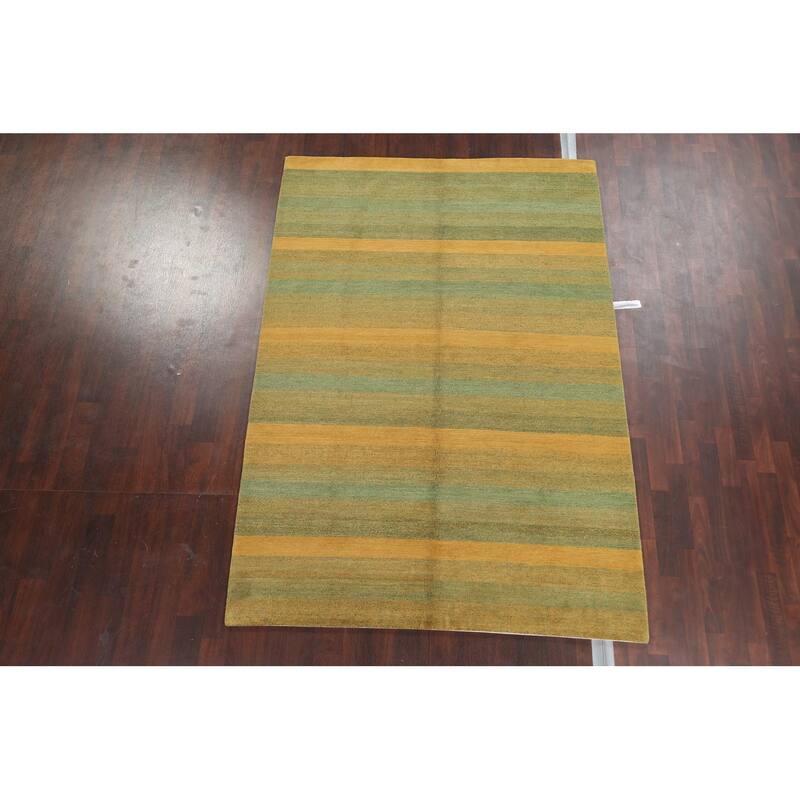 Vegetable Dye Striped Nepalese Oriental Area Rug Wool Handmade Carpet - 6'2" x 8'11"