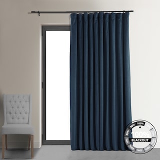 Exclusive Fabrics Signature Extra Wide Midnight Blue Velvet Blackout Curtain (1 Panel) - Luxurious Blackout Drapery