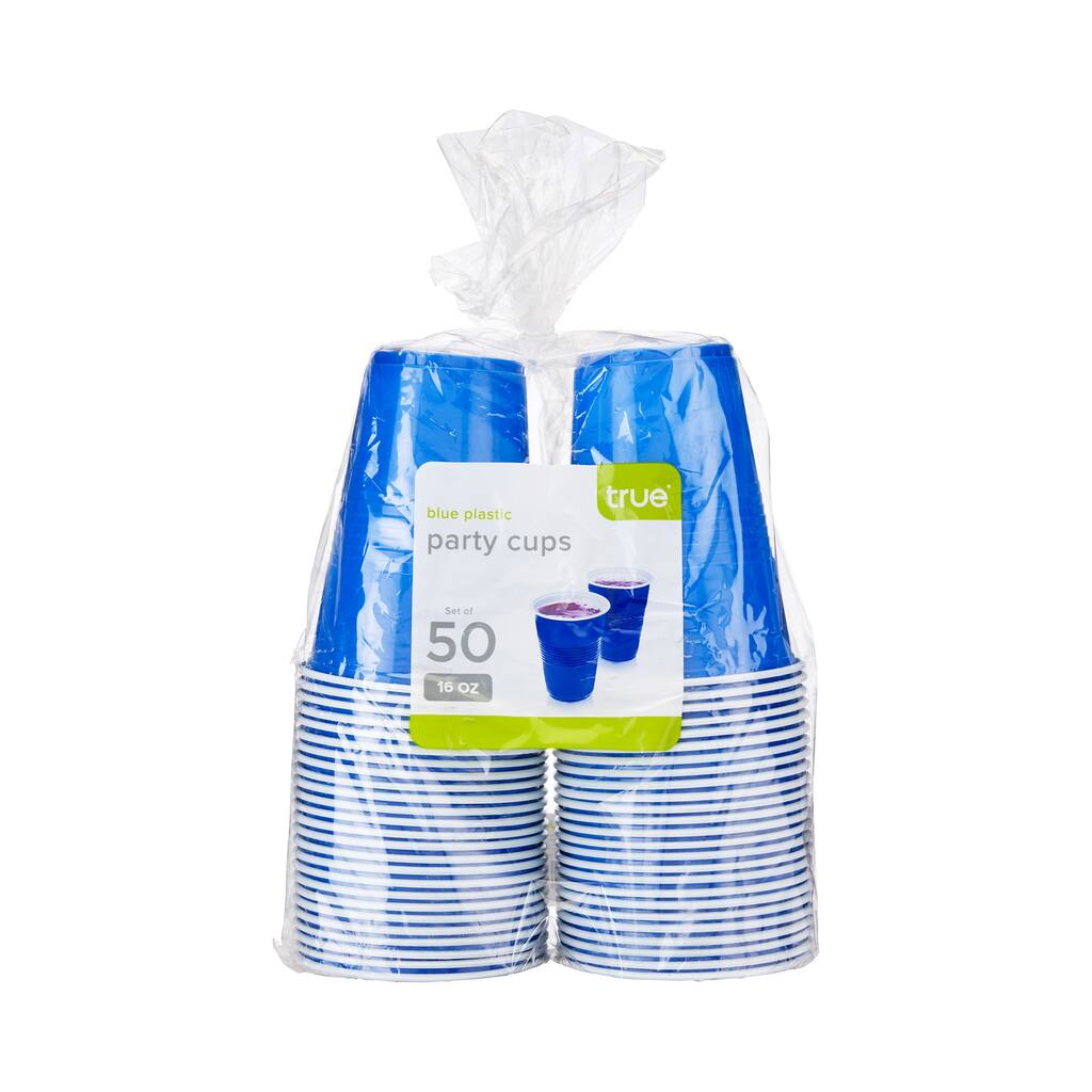 16 oz Blue Party Cups, 50 pack by True - 4.75" x 3.75"