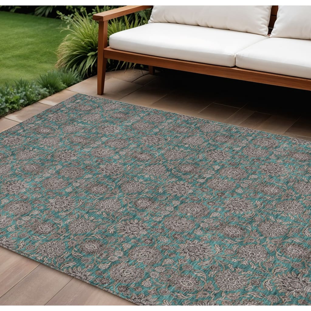 HomeRoots Floral Transitional Rectangle Outdoor Rug