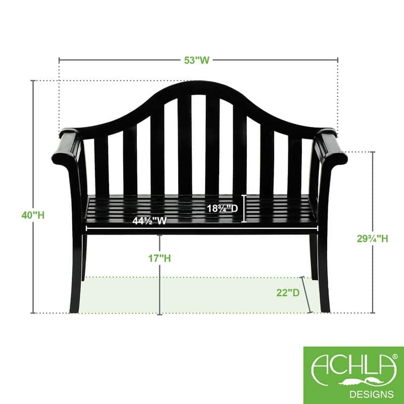 4.4FT Black Wooden Indoor/Outdoor Camelback Bench, Home Patio Garden Deck Seating