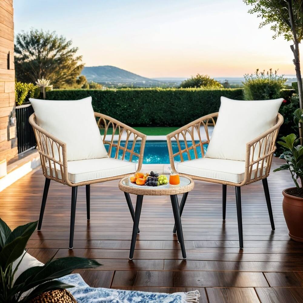 3PCS Rattan Wicker Patio Conversation Set