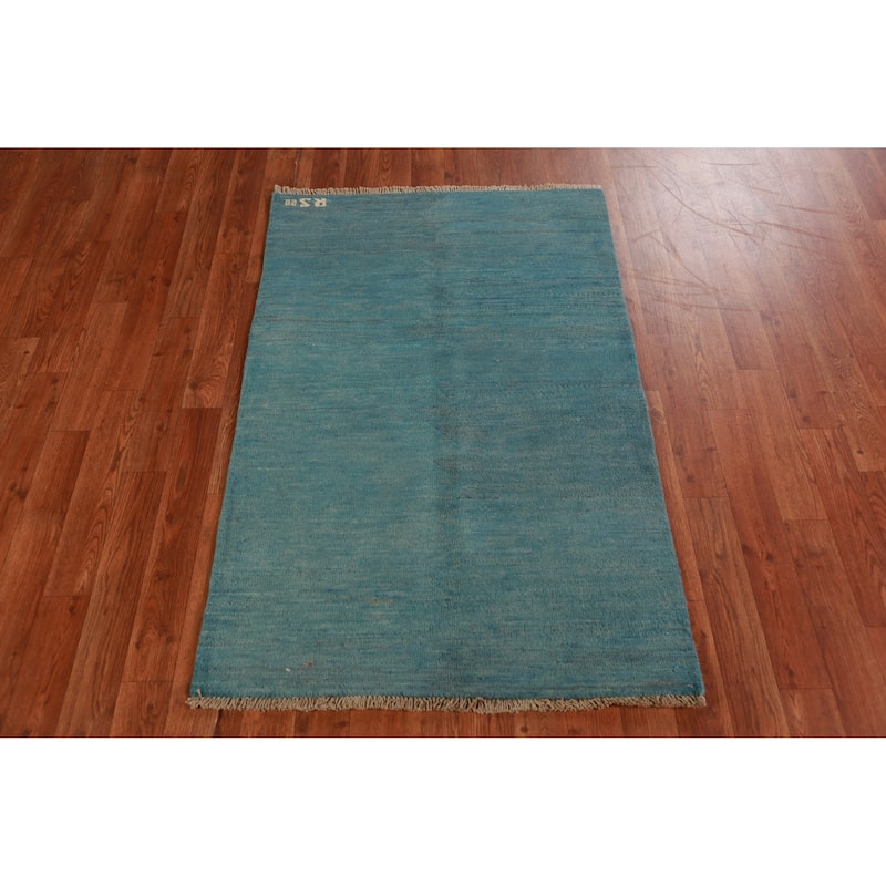 Blue Gabbeh Oriental Accent Rug Hand-Knotted Wool Carpet - 2'8" x 4'0"