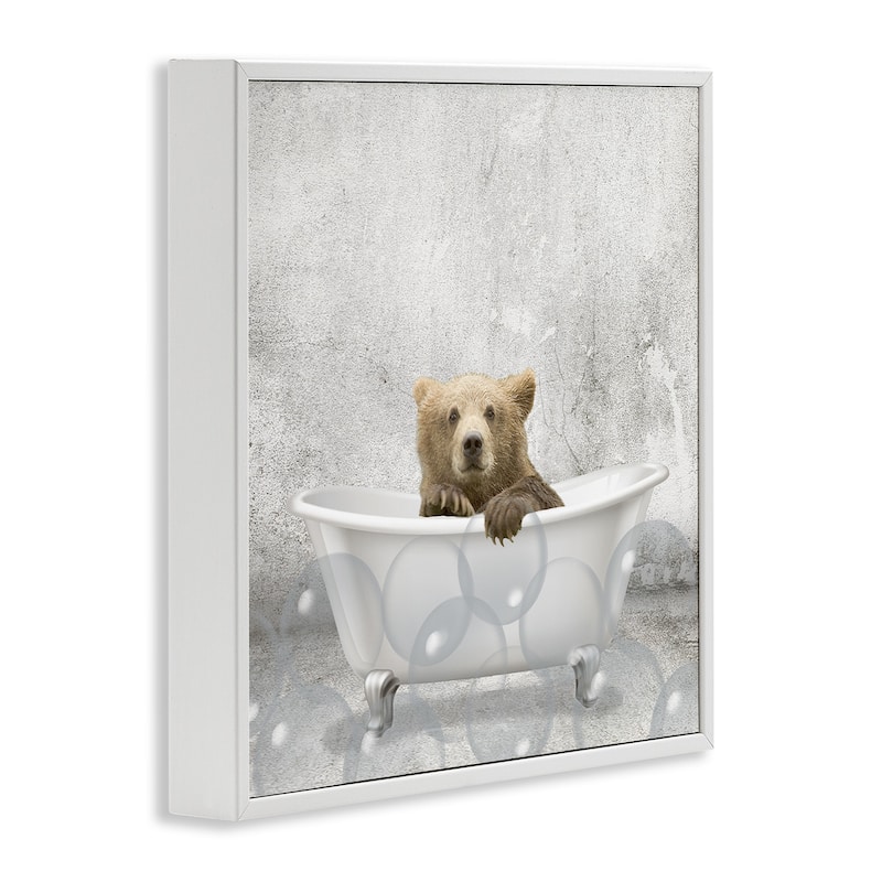 Stupell Baby Bear Bath Time Cute Animal Design,12 x 12, Framed Wall Art