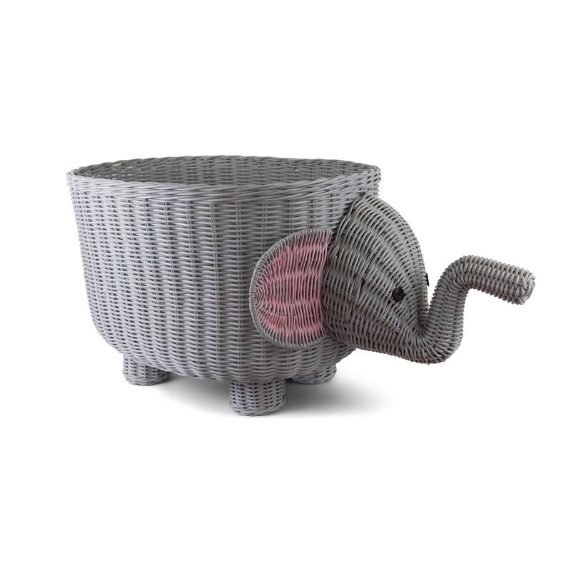 28" Large Hand Woven Gray Elephant Rattan Storage Basket Bin Shelf Organizer Handmade Gift Wicker