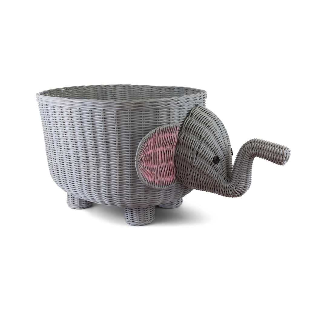 28" Large Hand Woven Gray Elephant Rattan Storage Basket Bin Shelf Organizer Handmade Gift Wicker