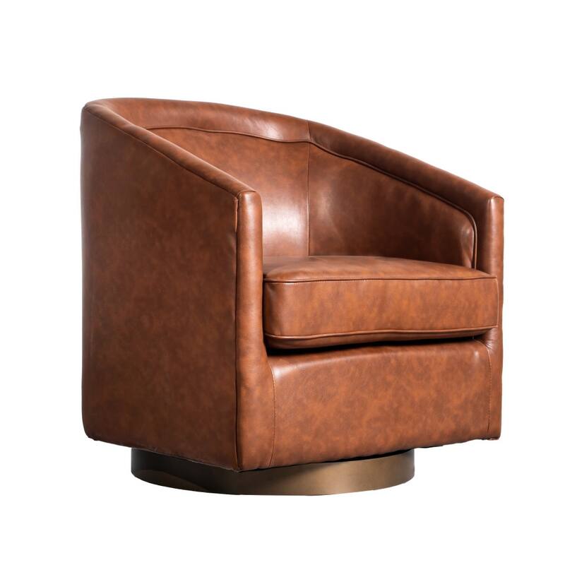 Barrel Accent Chair with 360° Swivel Vinyl Wrapped Base