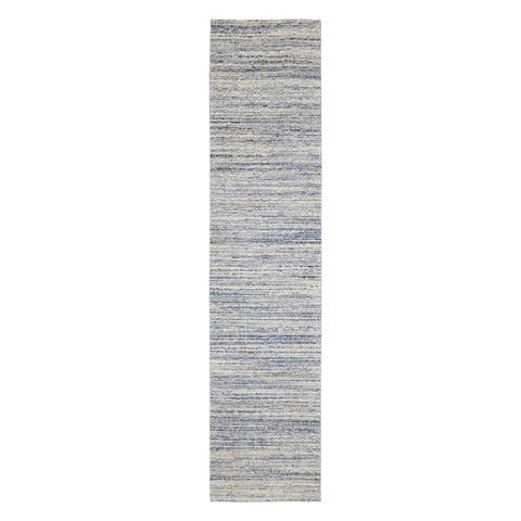 Shahbanu Rugs Blue Variegated Design Hand Loomed Runner Pure Wool Modern Rug (2'6" x 11'9") - 2'6" x 11'9"