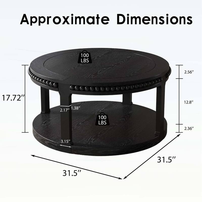 Circle Table with 2-Tier Storage Shelf,Modern Design for Living Room
