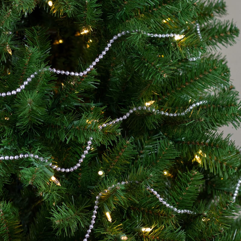 Lame Beaded Christmas Garland - 15' x .25" - Celestial Silver - Unlit - 15' x 0.25"