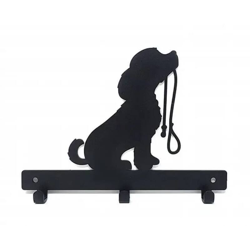 Black Matte Metal DOG Lead Wall-Mounted Towel Rack with 6 Hooks for Towels Robes and Accessories - 7.8”L x 6”H