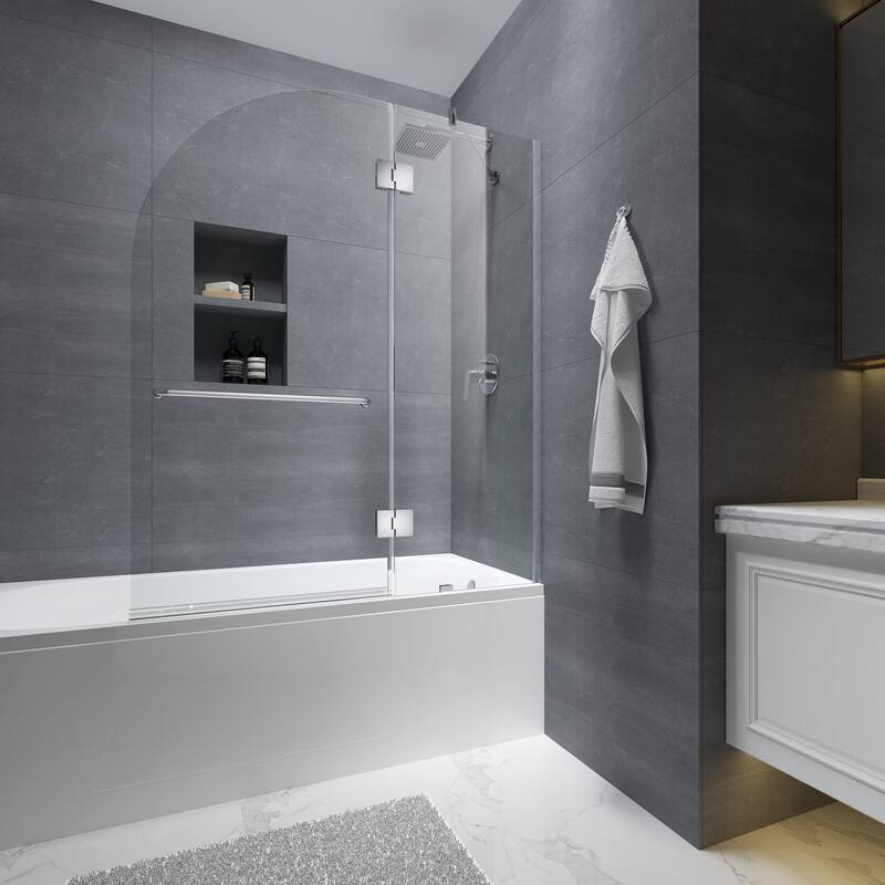 FELYL 48-inch Hinged Frameless Tub Door with Heat Soaking Process and Protective Coating Clear Glass