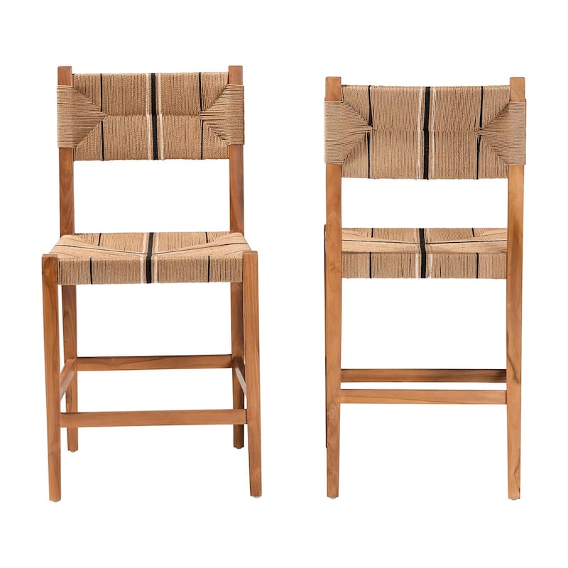 Prita Bohemian Paper Loom and Mahogany Wood 2-Piece Counter Stool Set