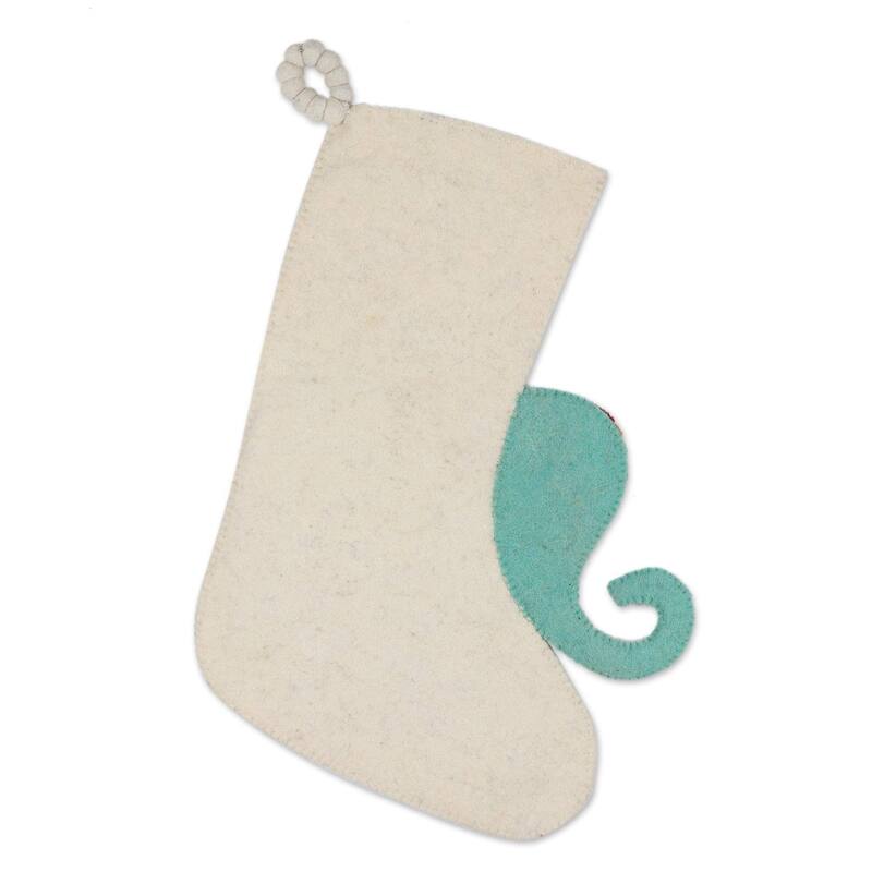 Novica Handmade Festive Elephant In Ivory Wool Christmas Stocking