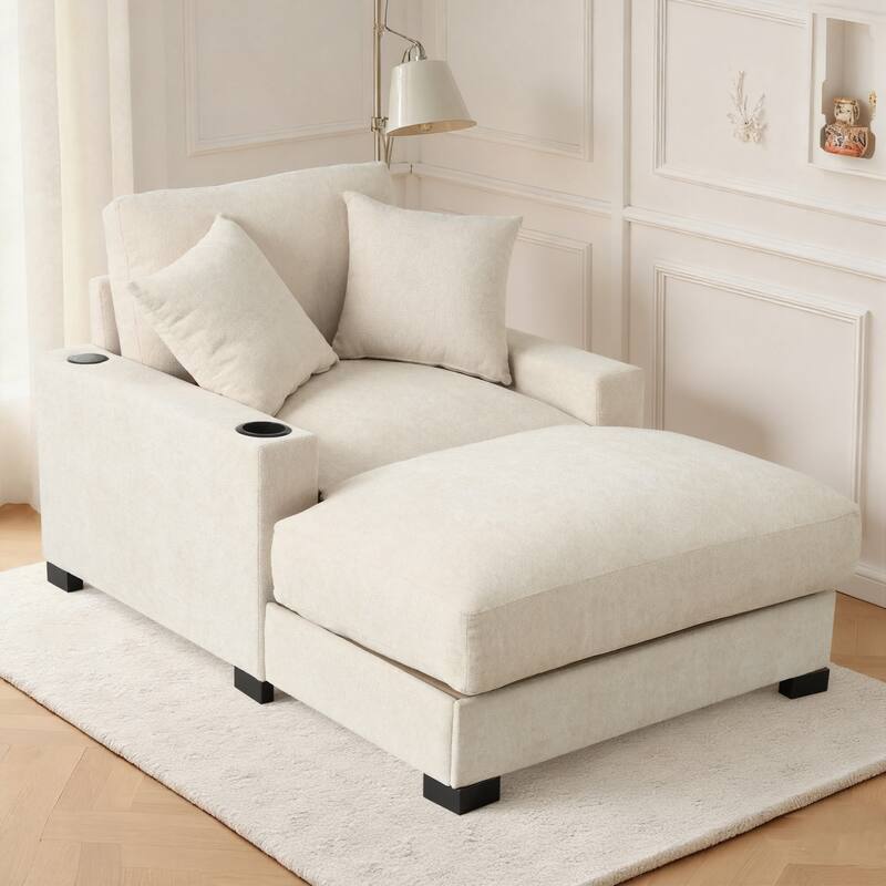 GDFStudio - Polyester 1-Seater 40.9"W Chaise Lounge with Tufted Back and Arm