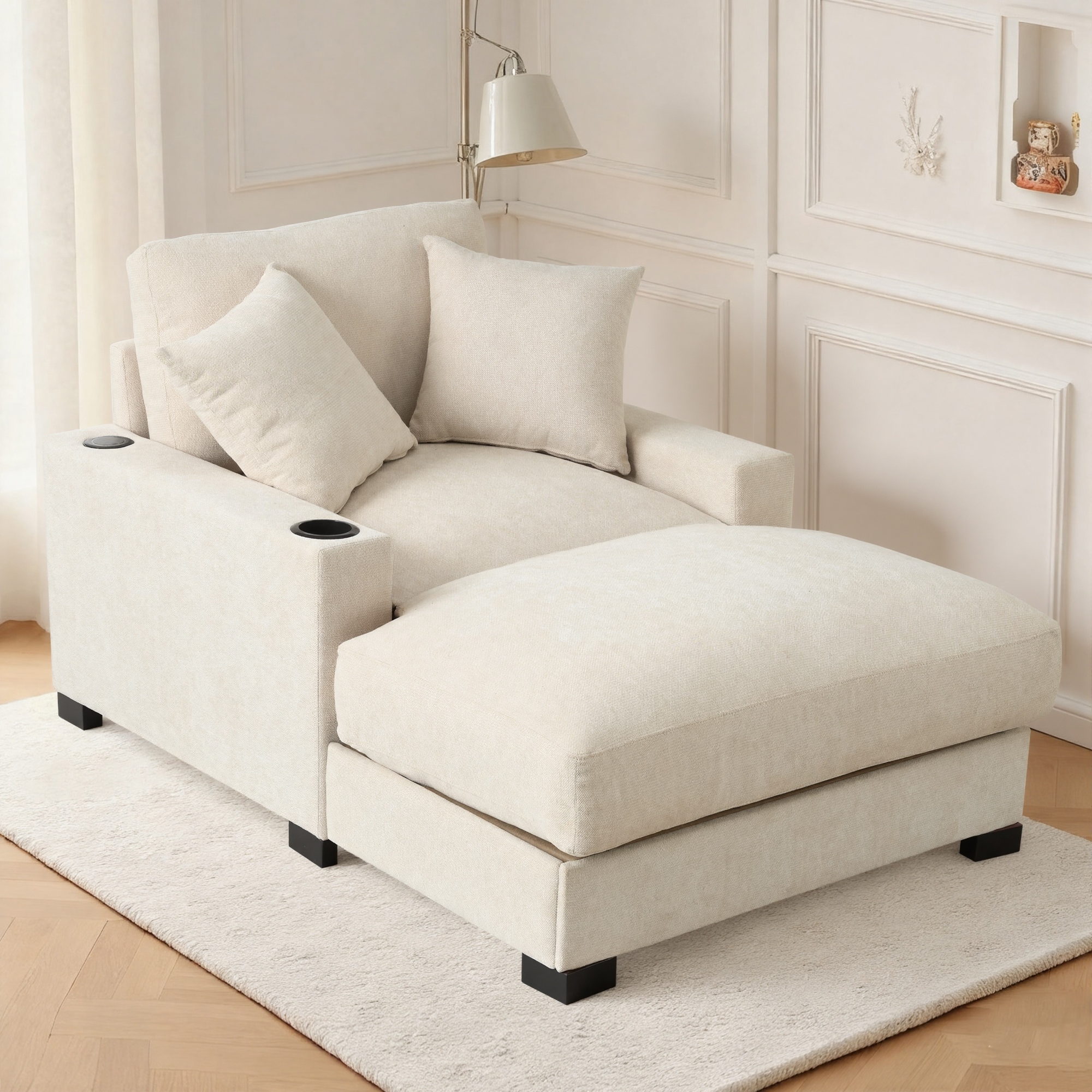 GDFStudio - Polyester 1-Seater 40.9"W Chaise Lounge with Tufted Back and Arm