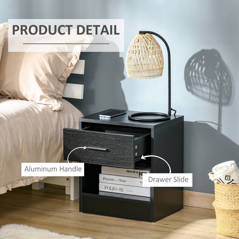 HOMCOM Modern End Table with Drawer, Space Saving Sofa Side Accent Table with Open Storage Shelf for Living Room or Bedroom