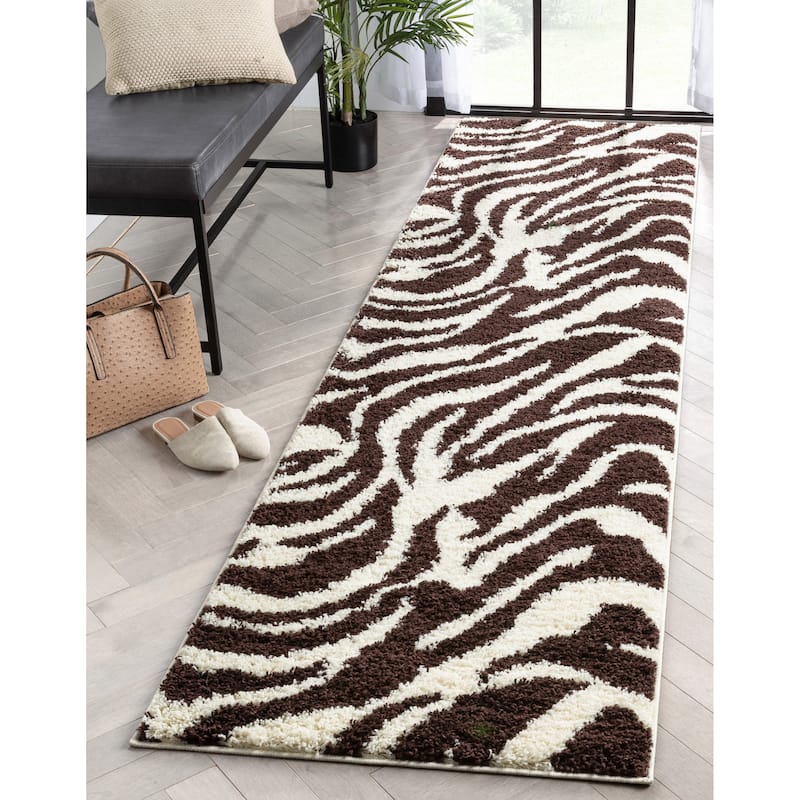 Well Woven Madison Shag Safari Zebra Animal Print Shag Area Rug