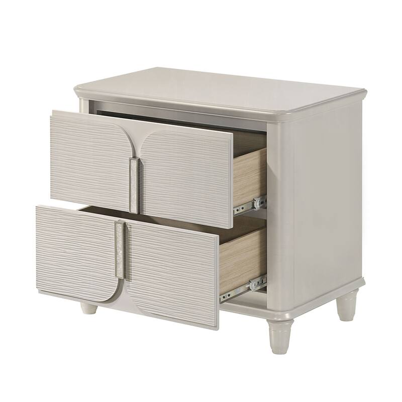 2 Drawers Wooden Nightstand in Pearl White Finish