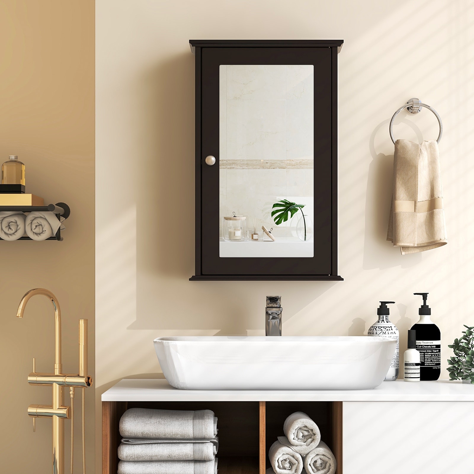 Bathroom Waterproof MDF Wall Cabinet with Mirror and Adjustable