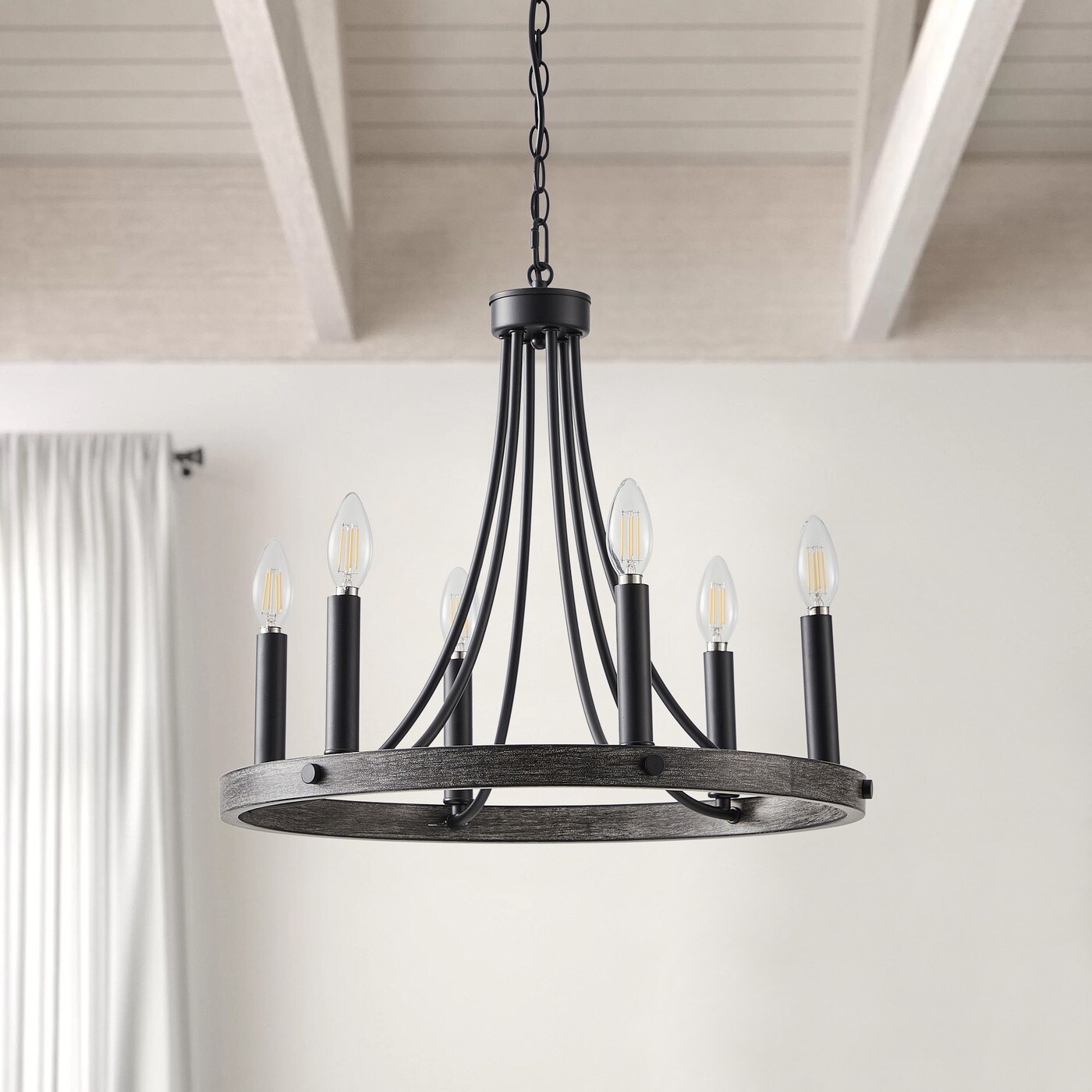 Farmhouse Black 6-Light Curved Line Candle Style Chandelier - Bed Bath ...