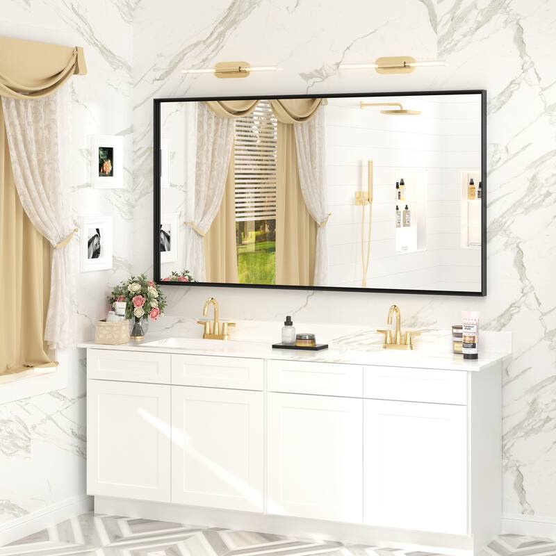 Full Size Metal Frame Wall Mirror Black Tempered Glass for Bathroom