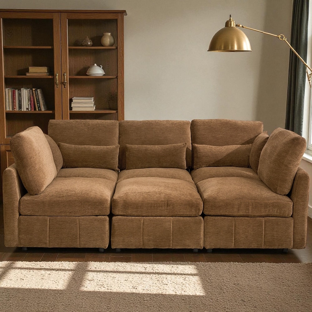 85.4" Modular Sectional Sofa with Movable Ottoman, USB Ports and Phone Holder, Chenille U-Shape Couch for Living Room