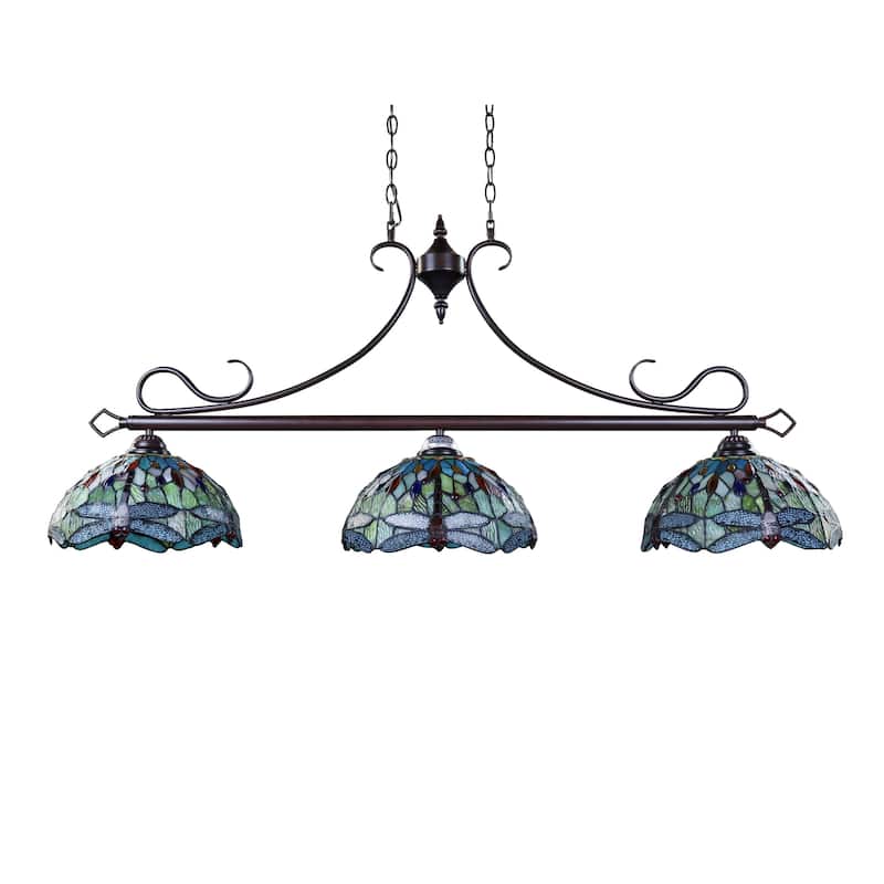 Tiffany Style Dragonfly Design 3-light Linear Island Fixture