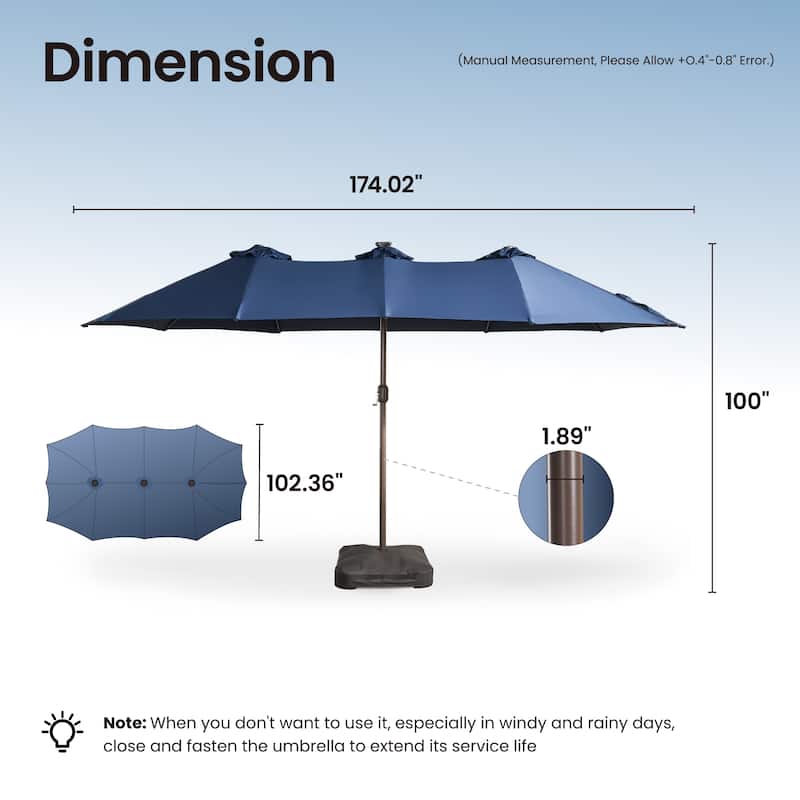 ​OVIOS 15ft Double Side Patio Umbrella Extra Large with Light