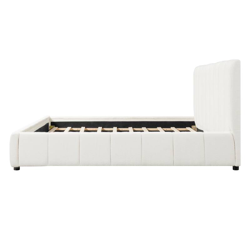 Christopher Knight Home - Modern Boucle Upholstered Platform Bed with Vertical Tufted Headboard